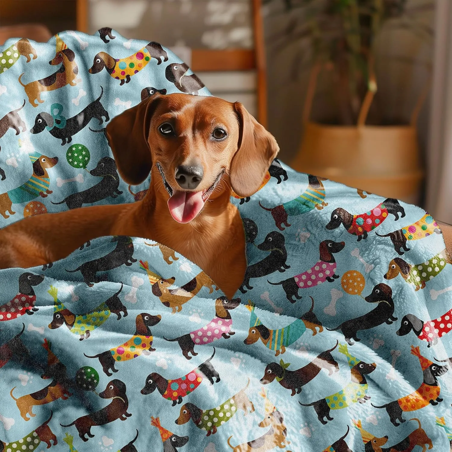 Dachshund Gifts: Cute Wiener Dog Throw Blanket for Girls & Boys - 60"x50" Dachshund Decor Fleece Flannel Lightweight Blanket for Puppy Dog Lovers