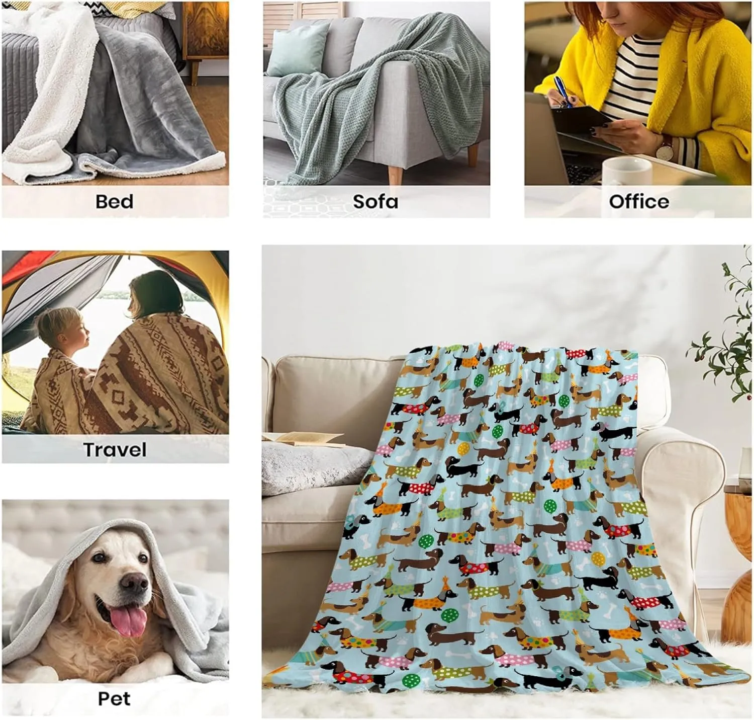 Dachshund Gifts: Cute Wiener Dog Throw Blanket for Girls & Boys - 60"x50" Dachshund Decor Fleece Flannel Lightweight Blanket for Puppy Dog Lovers