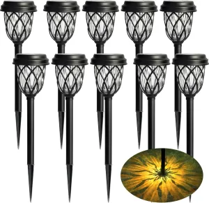 Dazzle Bright Solar Powered Pathway Lights Outdoor, 10 Pack 17 Inch LED Warm White Night Lights Waterproof Garden Stake Lights for Path, Walkway, Driveway, Yard, Patio, Garden Decor