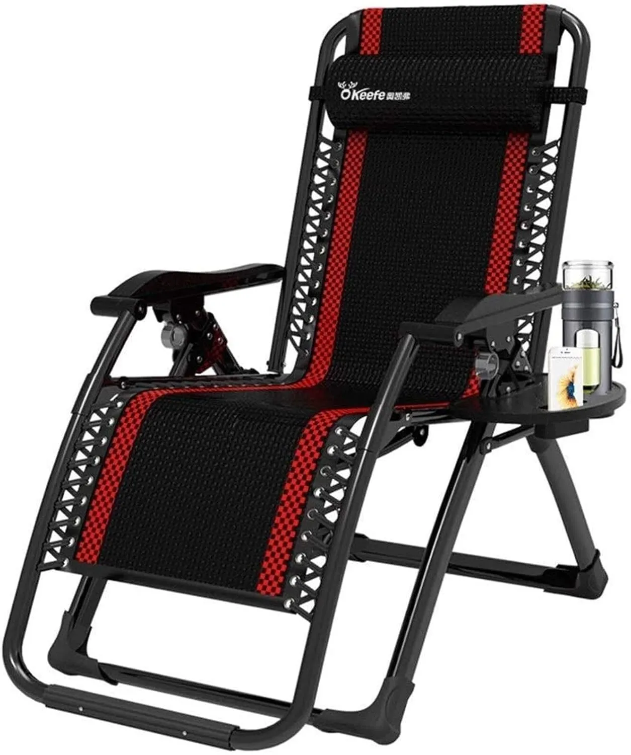 Deck Chair Folding,Lightweight Red Garden Sun Loungers and Recliners Foldiadjustable Sun Bed with Storage Tray Zero Lounge Chair for Beach Pool Outdoor Garden Camping/Noir