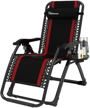 Deck Chair Folding,Lightweight Red Garden Sun Loungers and Recliners Foldiadjustable Sun Bed with Storage Tray Zero Lounge Chair for Beach Pool Outdoor Garden Camping/Noir