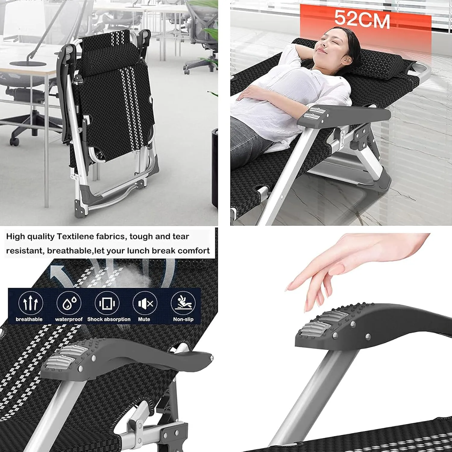 Deck Chair Recliner,Folding Single Lunch Break Bed,Adjustable Home Backrest Lounge Chair,Portable Multi-Function Beach Sun Lounger,with Cotton Pads(F)