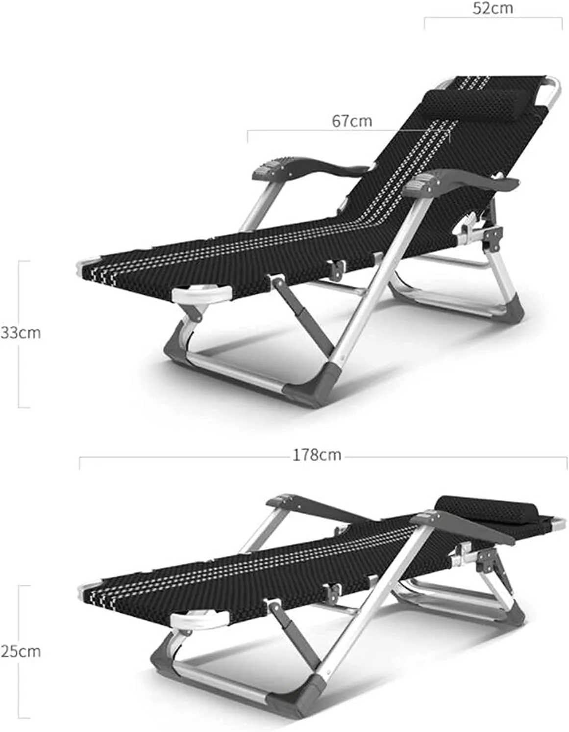 Deck Chair Recliner,Folding Single Lunch Break Bed,Adjustable Home Backrest Lounge Chair,Portable Multi-Function Beach Sun Lounger,with Cotton Pads(F)