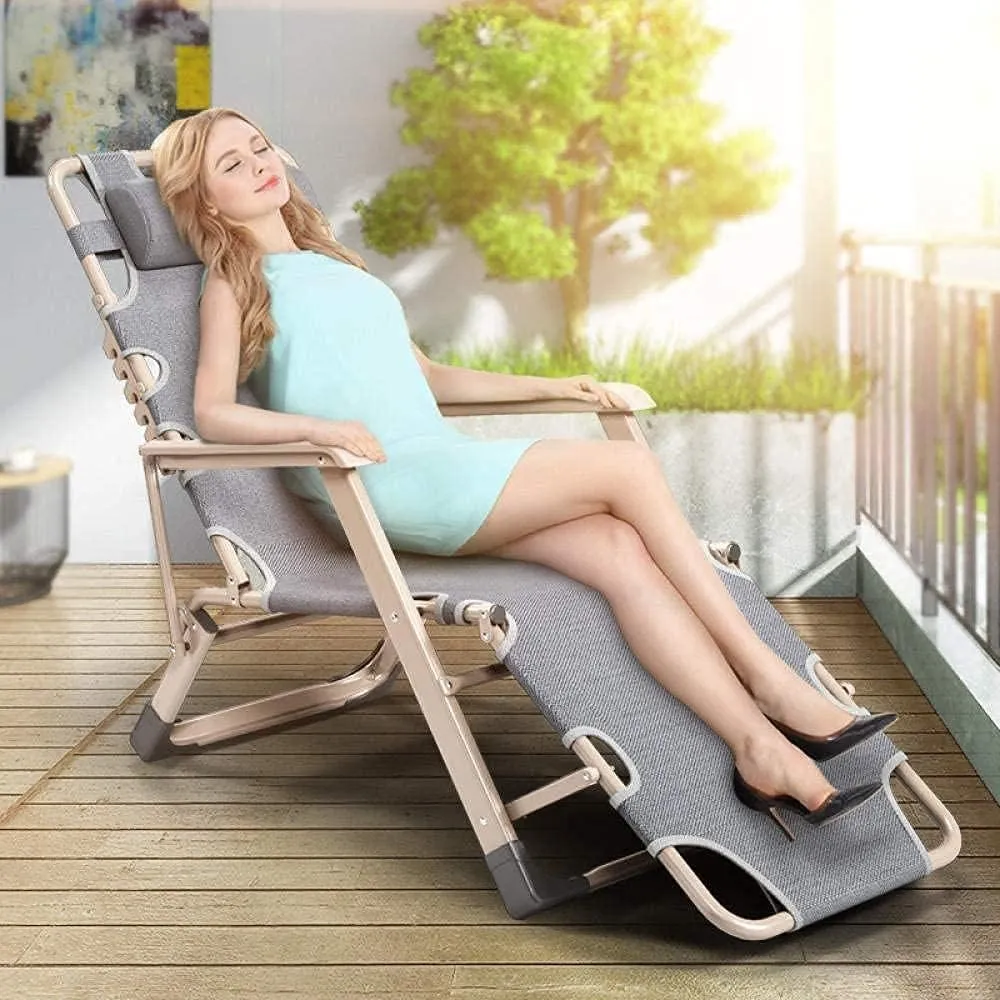 Deck Chair Recliners Folding Recliner Portable Reclining Sun Lounger Outdoor Camping Chair-Grey Pearl Pad-Grey 4d Breathable Cushion