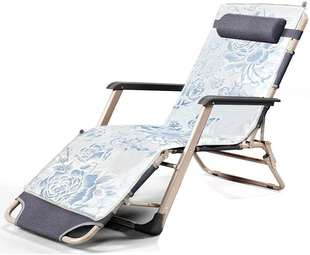Deck Chair Recliners Folding Recliner Portable Reclining Sun Lounger Portable Outdoor Camping Chair-Grey Pearl Pad-Grey   Ice Silk Cotton Pad