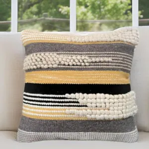 Decorative Boho-Chic Textured Square Pillow Cover 18" x18” Trendy Moroccan Rustic Throw with Tufted Accents Handwoven Cotton, Neutral Farmhouse Home Decor Limited Edition