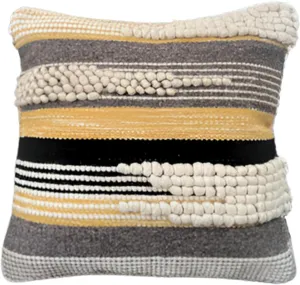 Decorative Throw Pillow Cover 20x20 Rustic Pillow for Couch Bed Handwoven, Neutral Farmhouse Pillow for Home Decor | Made in India (Black/Gray)