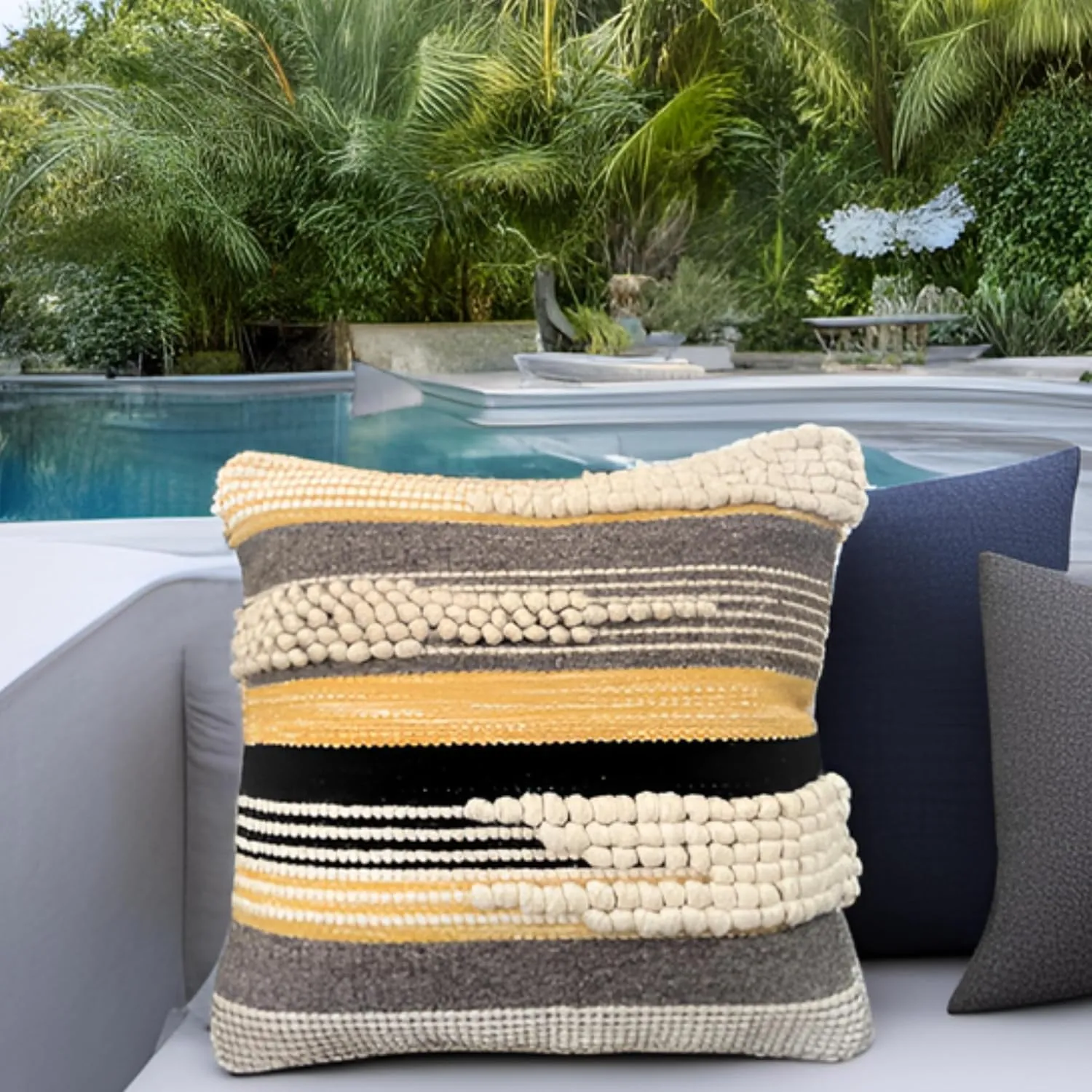 Decorative Throw Pillow Cover 20x20 Rustic Pillow for Couch Bed Handwoven, Neutral Farmhouse Pillow for Home Decor | Made in India (Black/Gray)