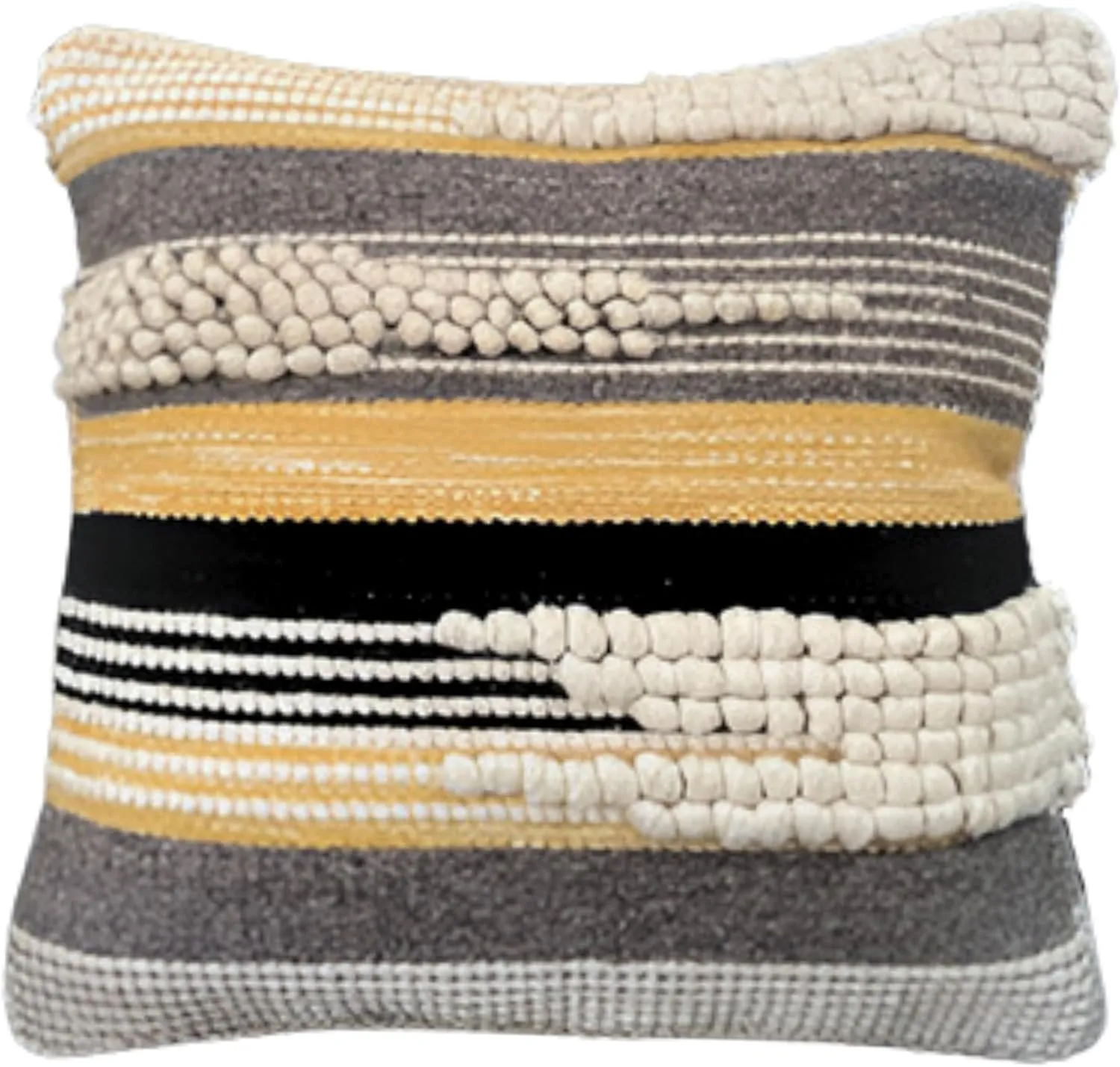 Decorative Throw Pillow Cover 20x20 Rustic Pillow for Couch Bed Handwoven, Neutral Farmhouse Pillow for Home Decor | Made in India (Black/Gray)