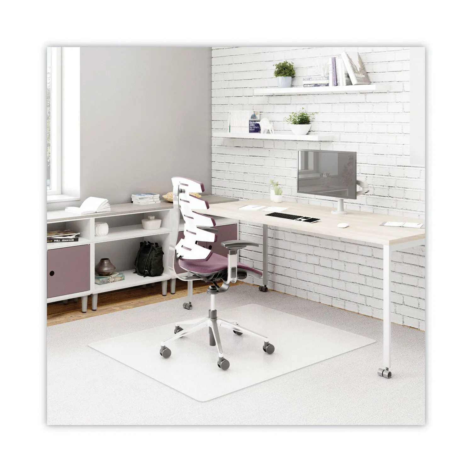 deflecto® Duramat Moderate Use Chair Mat, Low Pile Carpet, Flat, 45 X 53, Rectangle, Clear