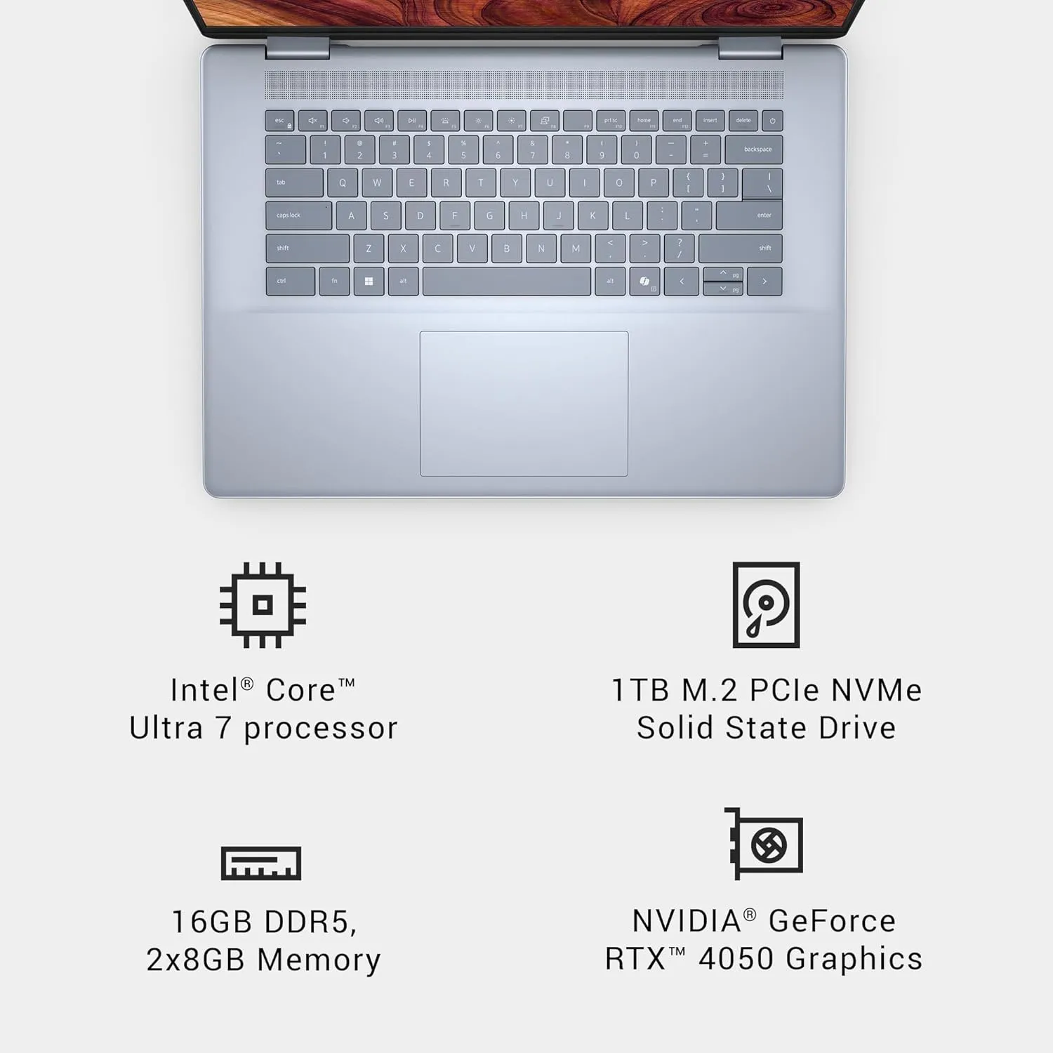 Dell Inspiron 16 Plus 7640 Laptop - 16.0-inch 16:10 2.5K (2560x1600), Intel Core Ultra 7-155H, NVIDIA GeForce RTX 4050, 16GB DDR5 RAM, 1TB SSD, Windows 11 Home, Onsite & Migrate Service - Ice Blue