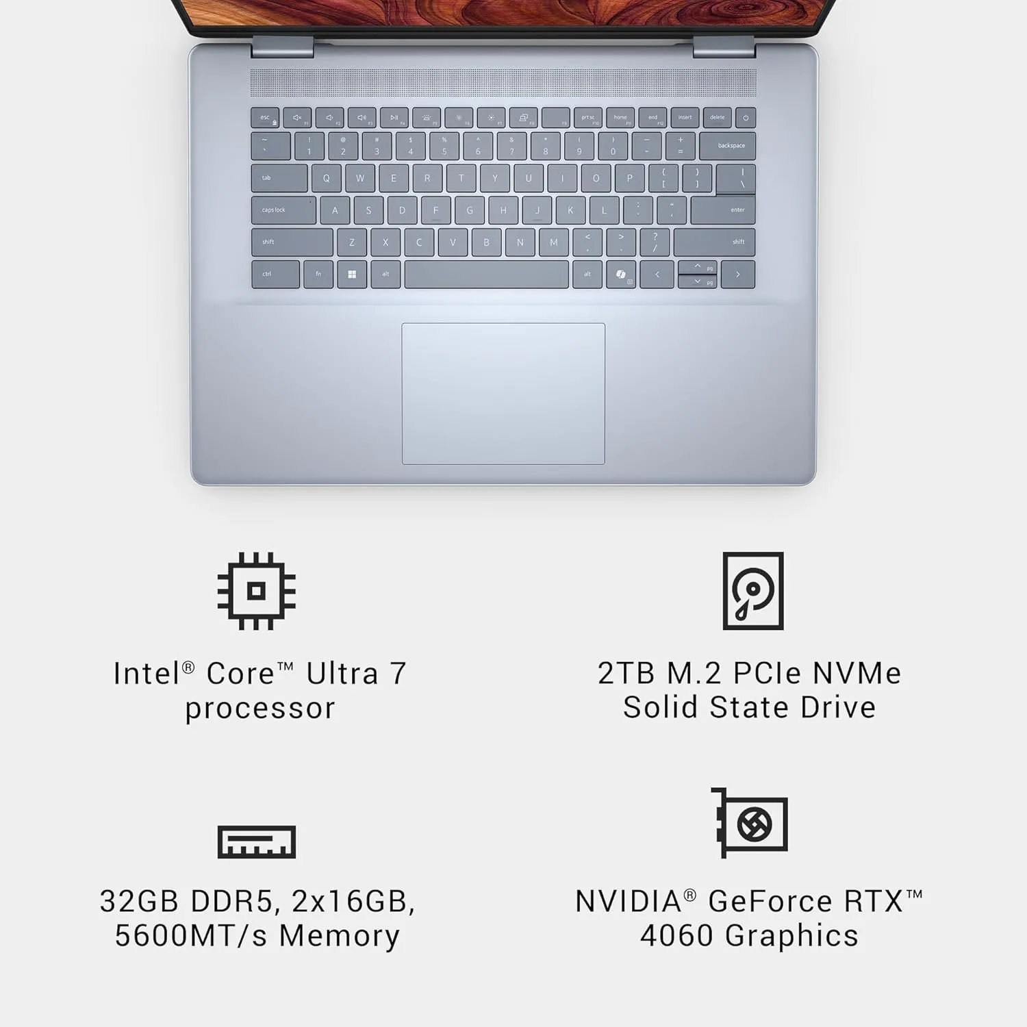 Dell Inspiron 16 Plus 7640 Laptop- 16.0-inch 16:10 2.5K Display, Intel Core Ultra 7-155H, 32GB DDR5 RAM, 2TB SSD, NVIDIA GeForce RTX 4060 8GB GDDR6, Windows 11 Home, Onsite & Migrate Service- Ice Blue