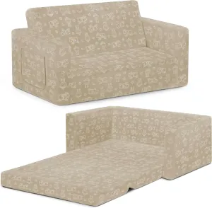 Delta Children Serta Perfect Sleeper Extra Wide Convertible Sofa to Lounger - Comfy 2-in-1 Flip Open Couch/Sleeper for Kids, Cream
