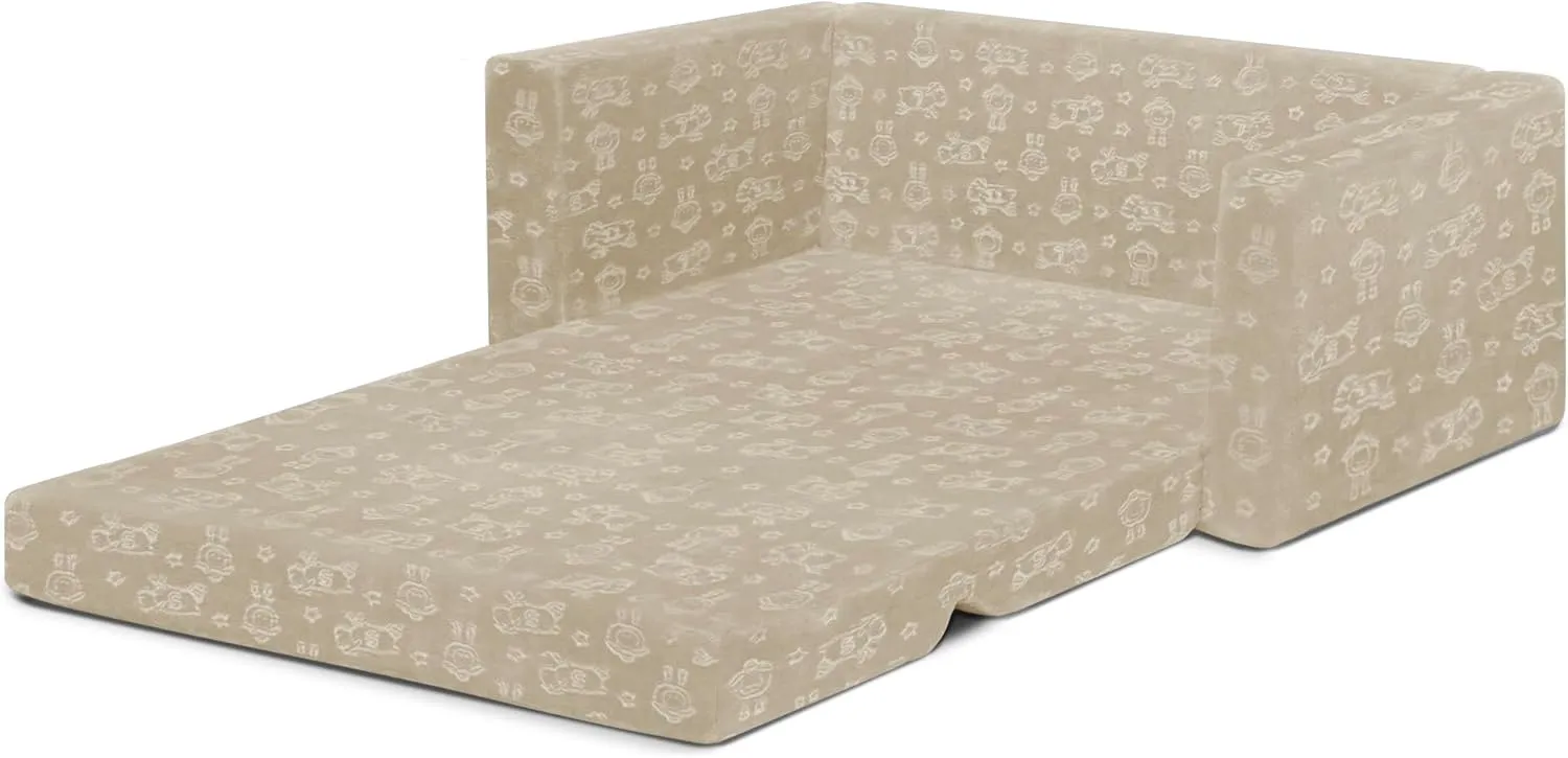 Delta Children Serta Perfect Sleeper Extra Wide Convertible Sofa to Lounger - Comfy 2-in-1 Flip Open Couch/Sleeper for Kids, Cream