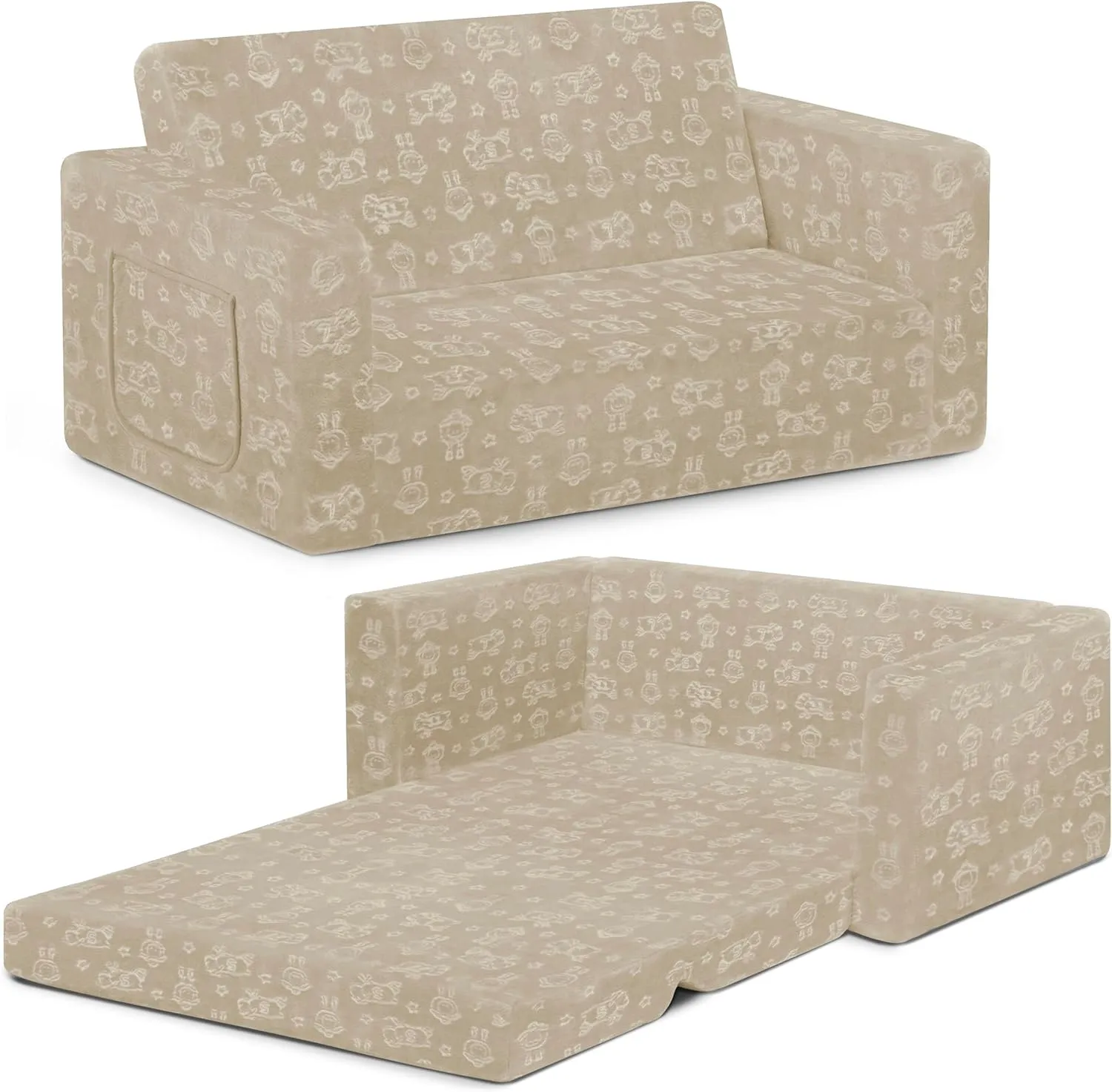 Delta Children Serta Perfect Sleeper Extra Wide Convertible Sofa to Lounger - Comfy 2-in-1 Flip Open Couch/Sleeper for Kids, Cream
