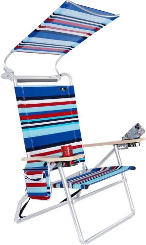 Deluxe 4 Reclining Positions Lightweight High Aluminum Beach Chair with Canopy Shade for Adults, Drink Holder, Storage Pouch