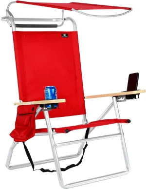 Deluxe 4 Reclining Positions Lightweight High Aluminum Beach Chair with Canopy Shade for Adults, Drink Holder, Storage Pouch