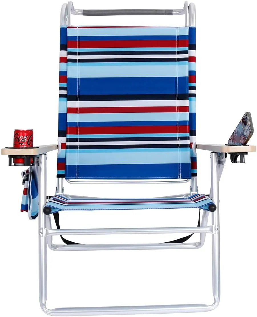 Deluxe 4 Reclining Positions Lightweight High Aluminum Beach Chair with Canopy Shade for Adults, Drink Holder, Storage Pouch