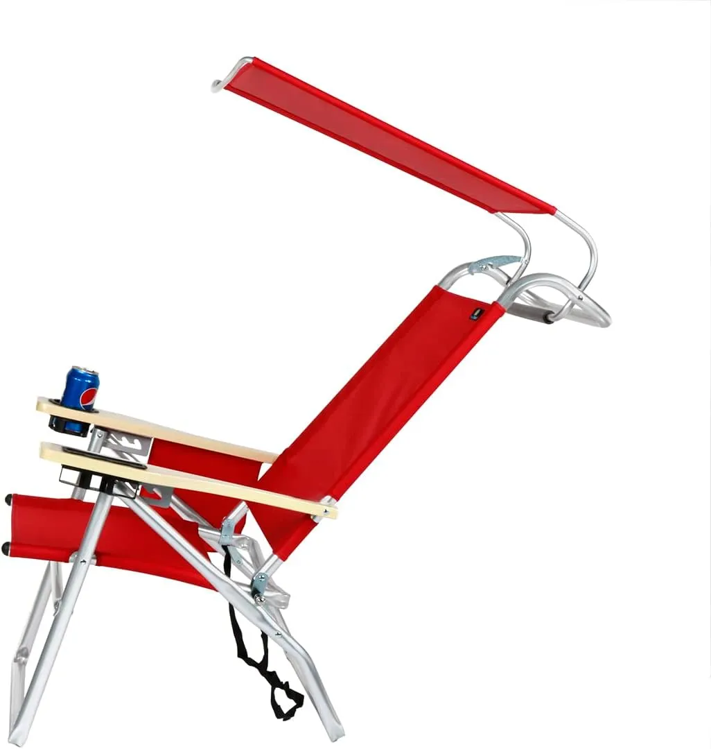 Deluxe 4 Reclining Positions Lightweight High Aluminum Beach Chair with Canopy Shade for Adults, Drink Holder, Storage Pouch