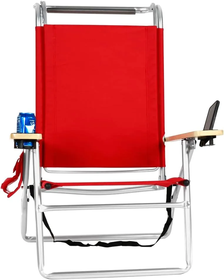 Deluxe 4 Reclining Positions Lightweight High Aluminum Beach Chair with Canopy Shade for Adults, Drink Holder, Storage Pouch