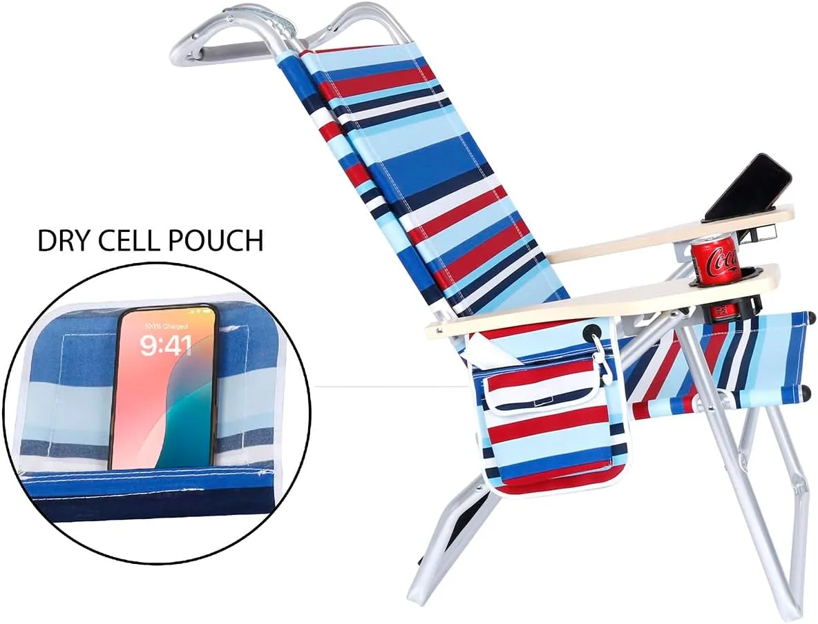 Deluxe 4 Reclining Positions Lightweight High Aluminum Beach Chair with Canopy Shade for Adults, Drink Holder, Storage Pouch