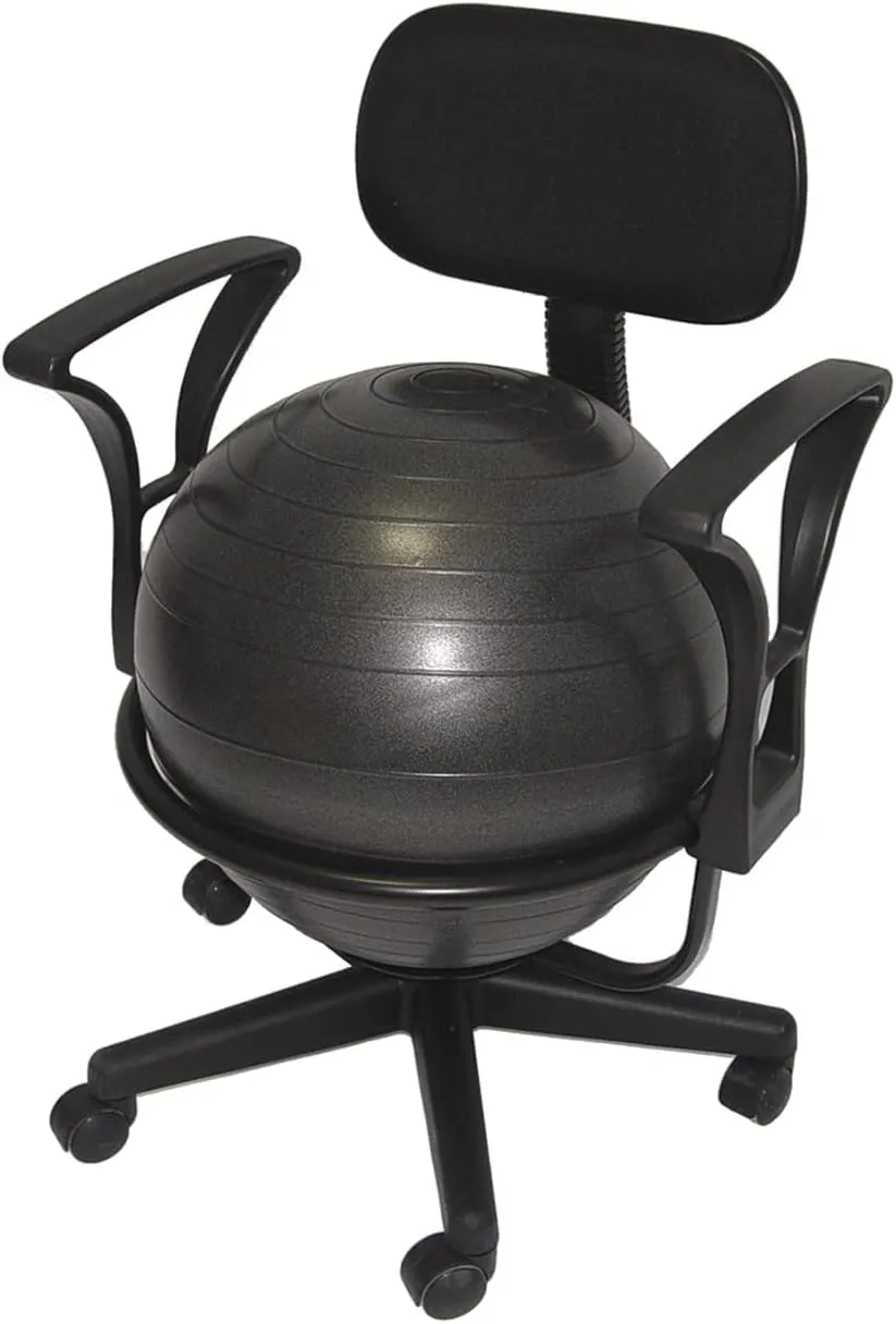 Deluxe Office Ball Chair, ergonomic chair, lockable wheels, with armrest, lower back support, phthalates-free ball, 16" arm rest to arm rest