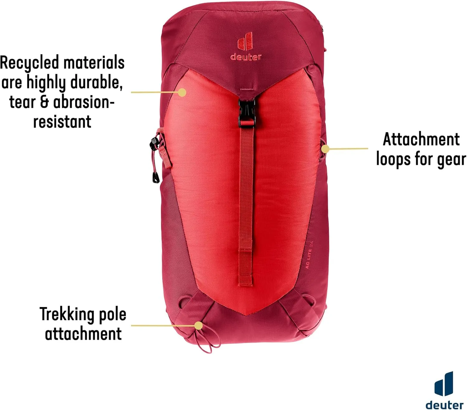 Deuter AC Lite 24L Hiking & Daypack Backpack with Steel Frame & Superior Breathability - Cherry-Masala