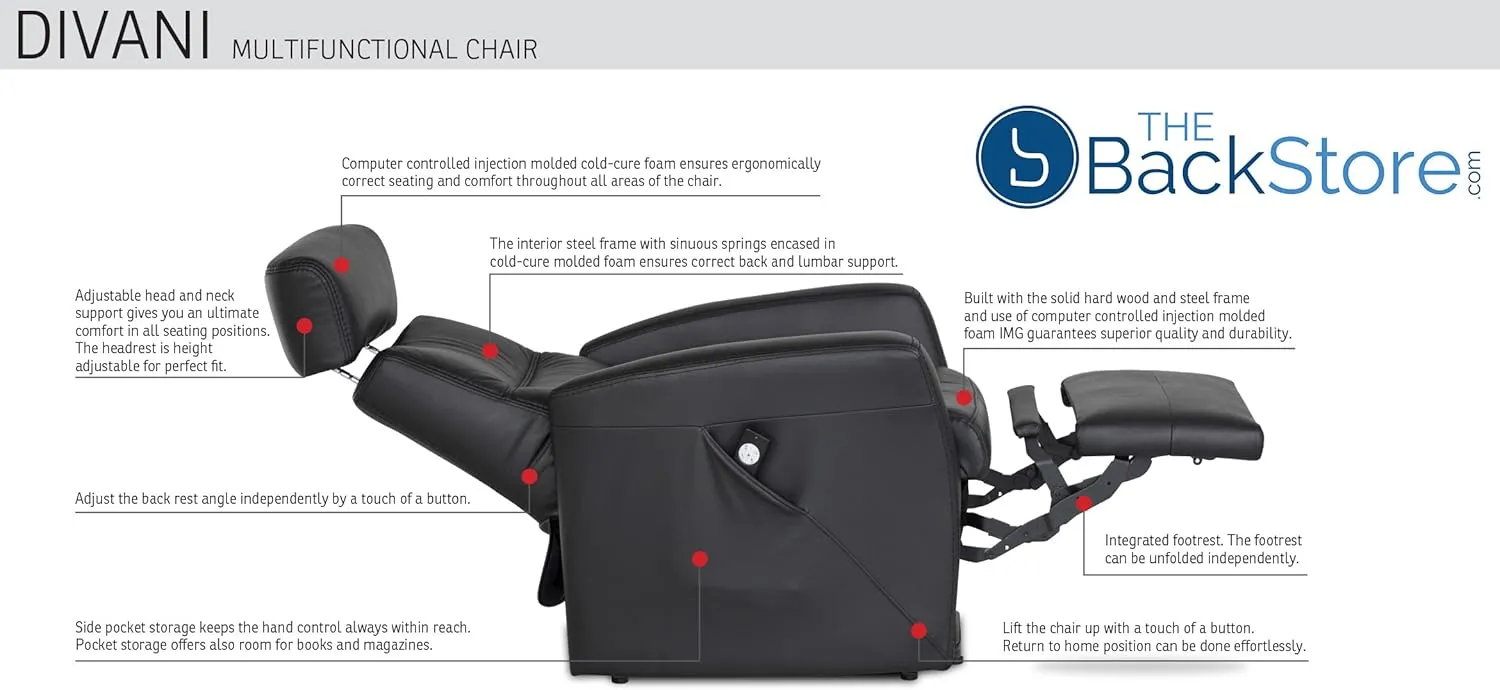 Divani RG 325 Large Glider Relaxer Rocking Recliner Swivel Chair - Trend Smoke Leather Manual Recline - Adjustable Headres