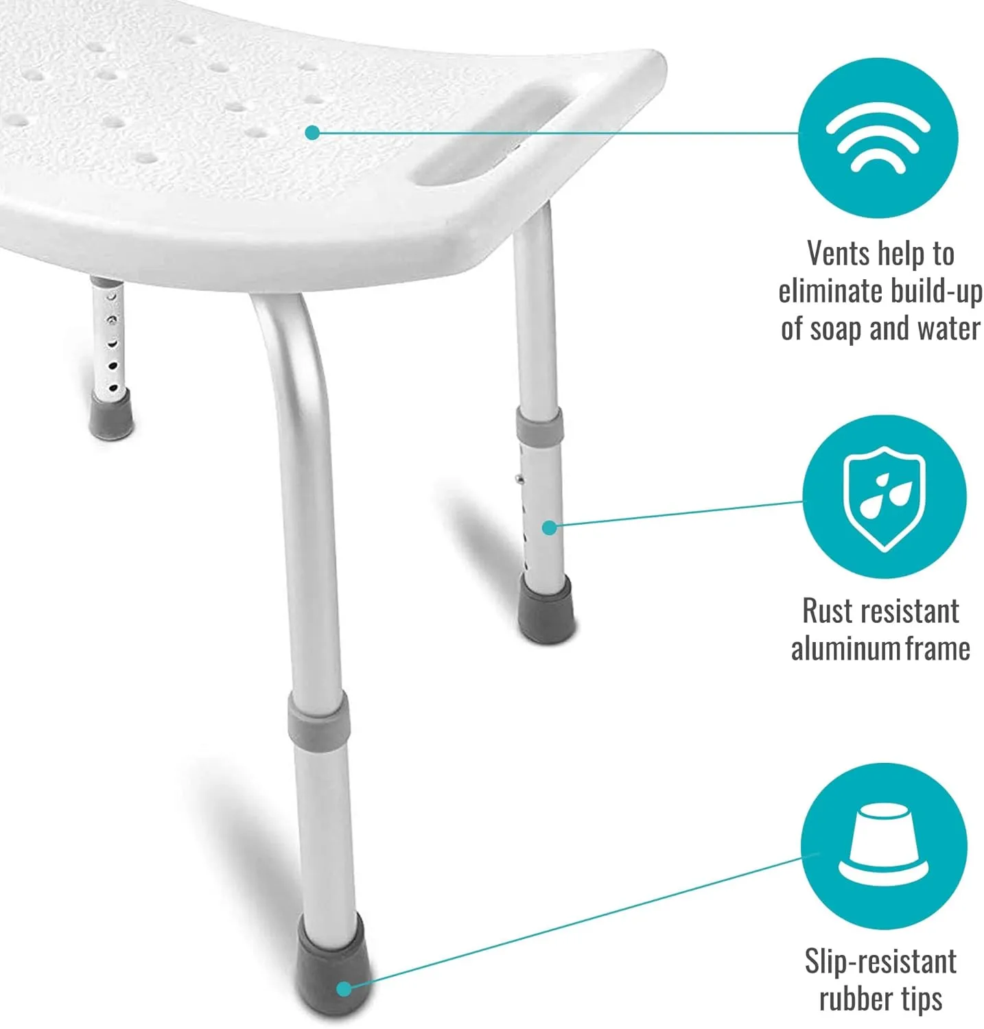 DMI Shower Chair Bath Seat for Tub or Shower Bench for Inside Shower, Made of Non Slip Aluminum with Plastic Seat, No Tools Needed, Adjustable Height, Holds Weight up to 300 Pounds, Bath Bench, White