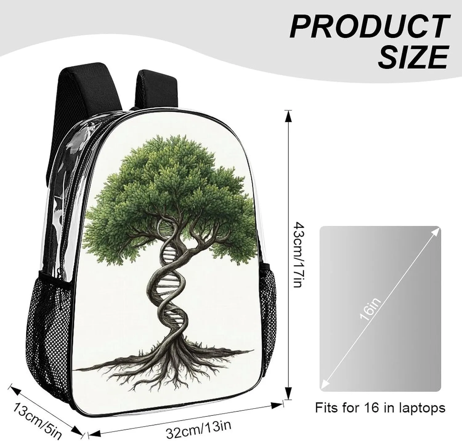 Dna Tree Of Life Rucksacks Lightweight Multipurpose Transparent Shoulder Bag Big Capacity Traveling & Camping Backpack With Side Pockets