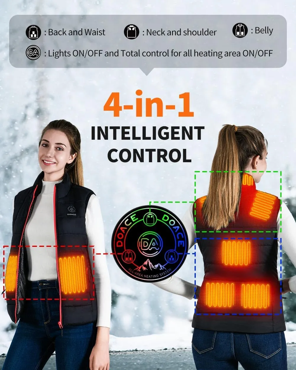 DOACE Heated Vest for Women and Men, Smart Electric Heating Vest Rechargeable, Battery Not Included