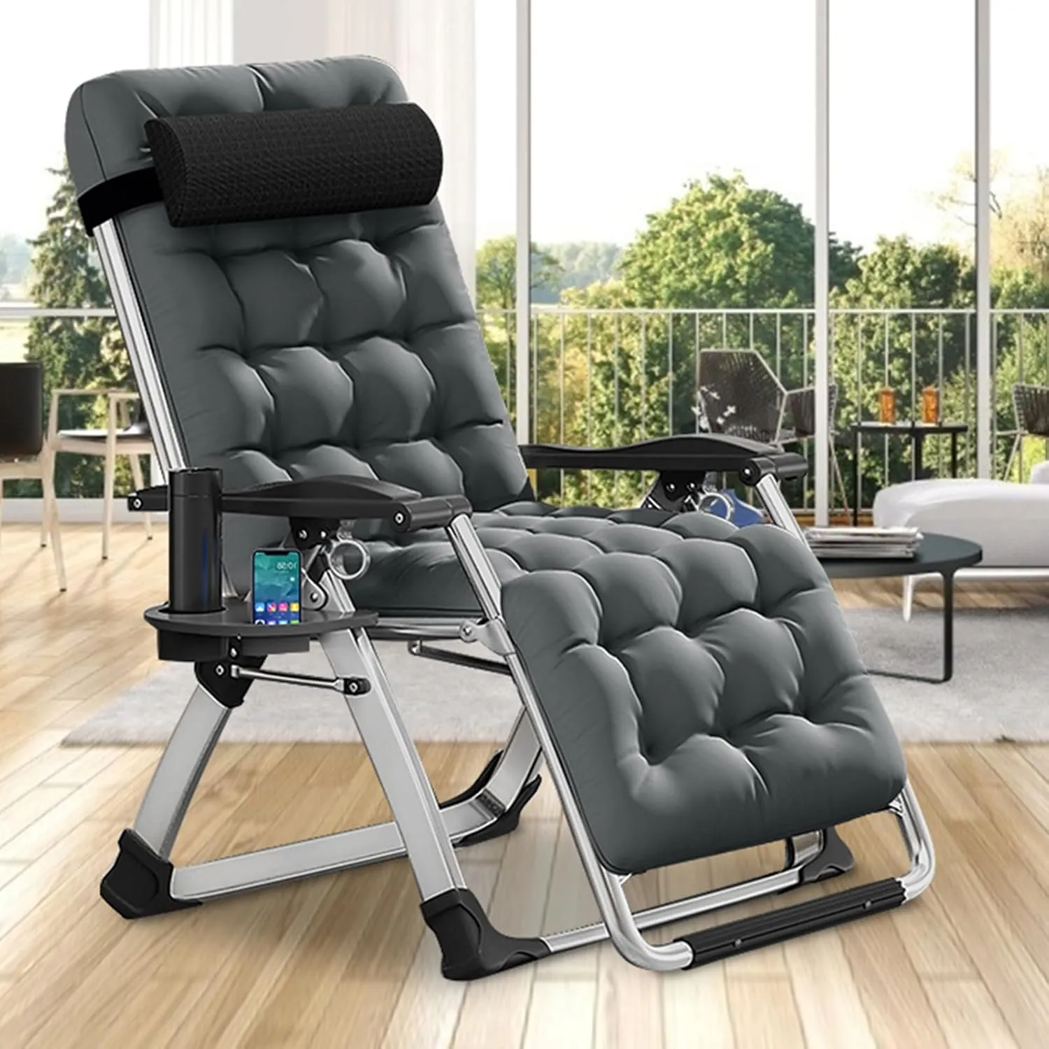 DoCred Comfy Chair, Folding Chair Recliner Chair for Bedroom and Living Room, Folding Reclining Patio Chairs Lounge Chair with Removable Cushion for Indoor Outdoor