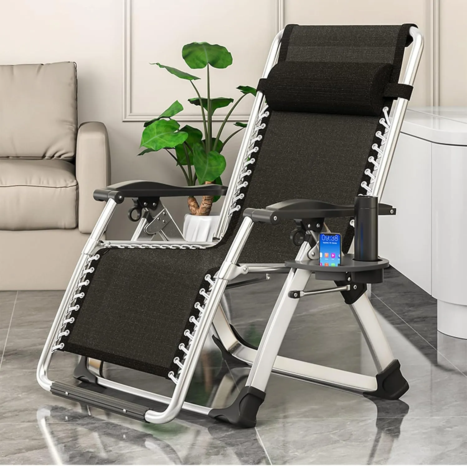 DoCred Comfy Chair, Folding Chair Recliner Chair for Bedroom and Living Room, Folding Reclining Patio Chairs Lounge Chair with Removable Cushion for Indoor Outdoor