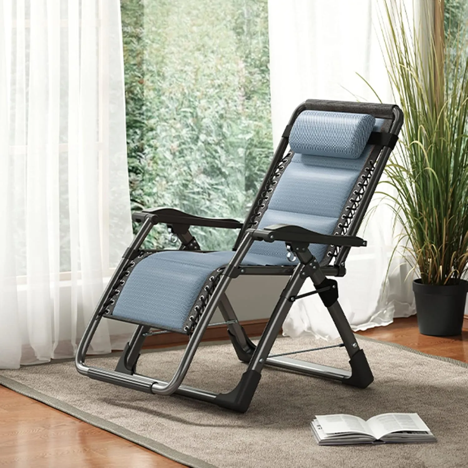 DoCred Comfy Folding Recliner Chair for Bedroom, Living Room & Patio - Ice Touch Lounge Chair with Removable Tray for Indoor Outdoor
