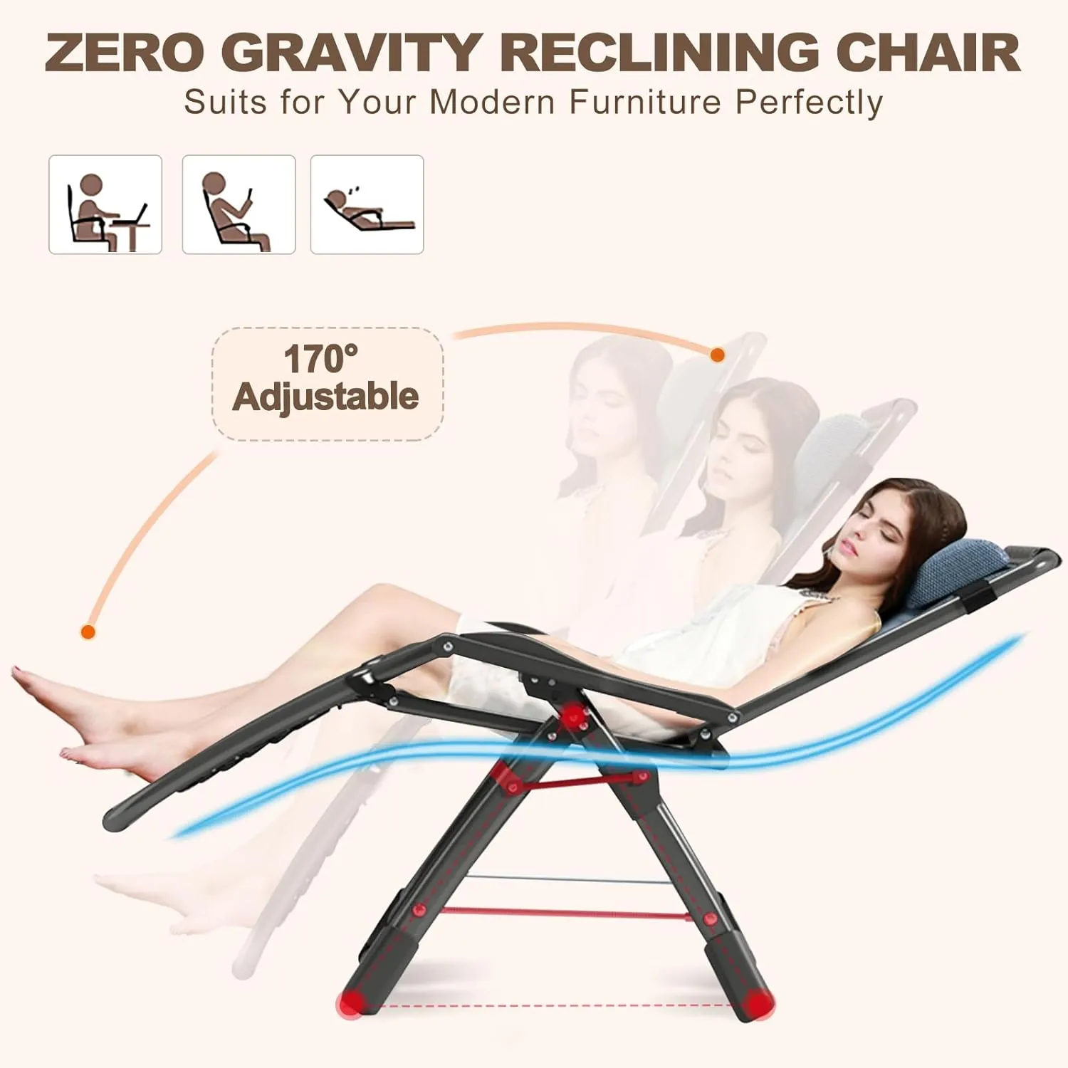 DoCred Comfy Folding Recliner Chair for Bedroom, Living Room & Patio - Ice Touch Lounge Chair with Removable Tray for Indoor Outdoor