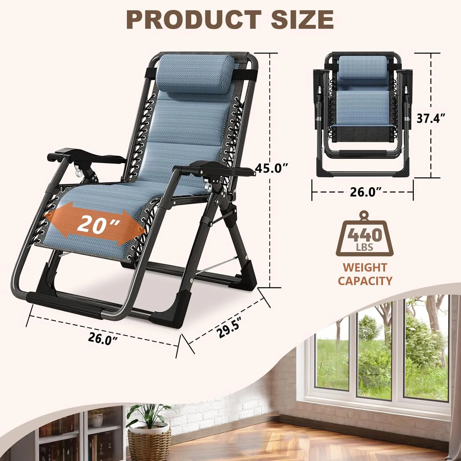 DoCred Comfy Folding Recliner Chair for Bedroom, Living Room & Patio - Ice Touch Lounge Chair with Removable Tray for Indoor Outdoor
