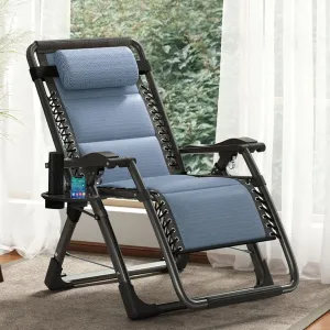 DoCred Comfy Folding Recliner Chair for Bedroom, Living Room & Patio - Ice Touch Lounge Chair with Removable Tray for Indoor Outdoor