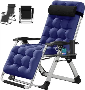 DoCred Zero Gravity Chair, Lawn Recliner, Reclining Patio Lounger Chair, Folding Portable Chaise with Detachable Soft Cushion, Cup Holder, Headrest