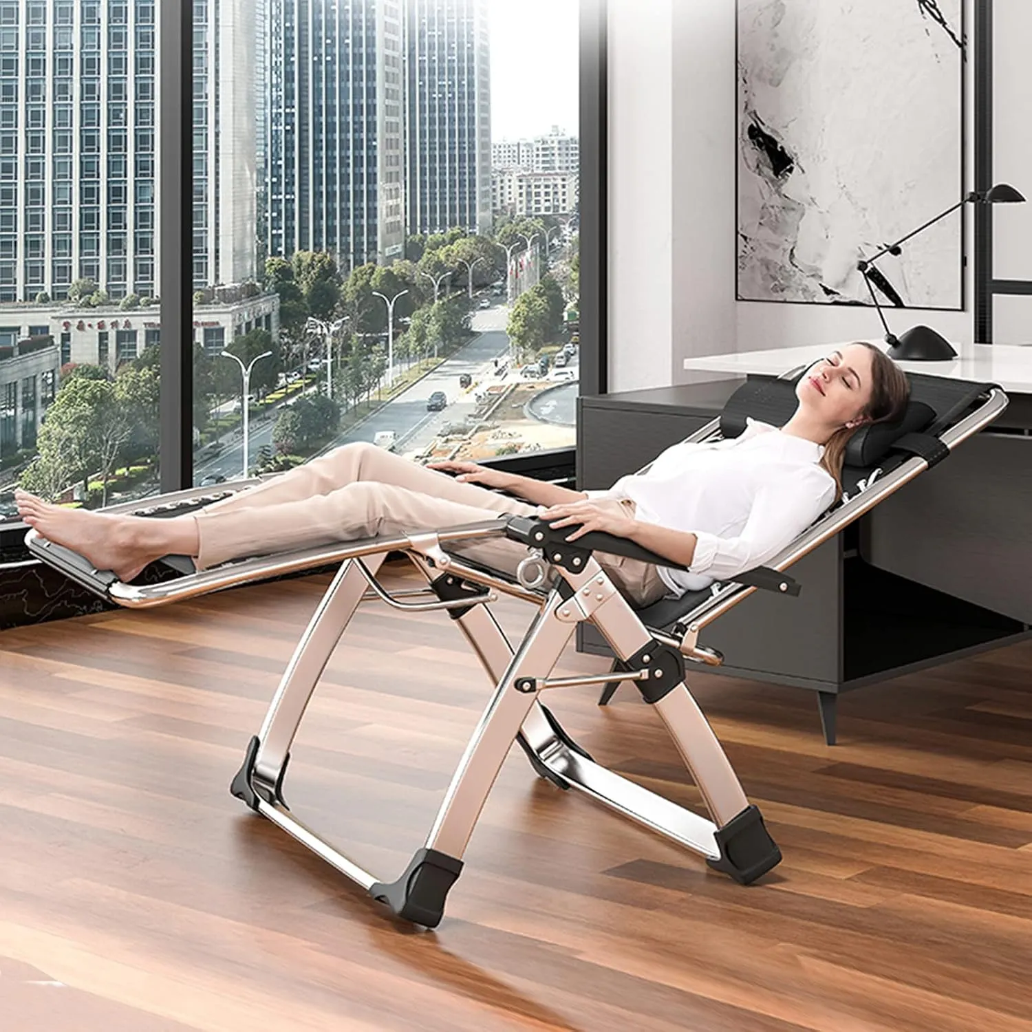 DoCred Zero Gravity Chair, Lawn Recliner, Reclining Patio Lounger Chair, Folding Portable Chaise with Detachable Soft Cushion, Cup Holder, Headrest