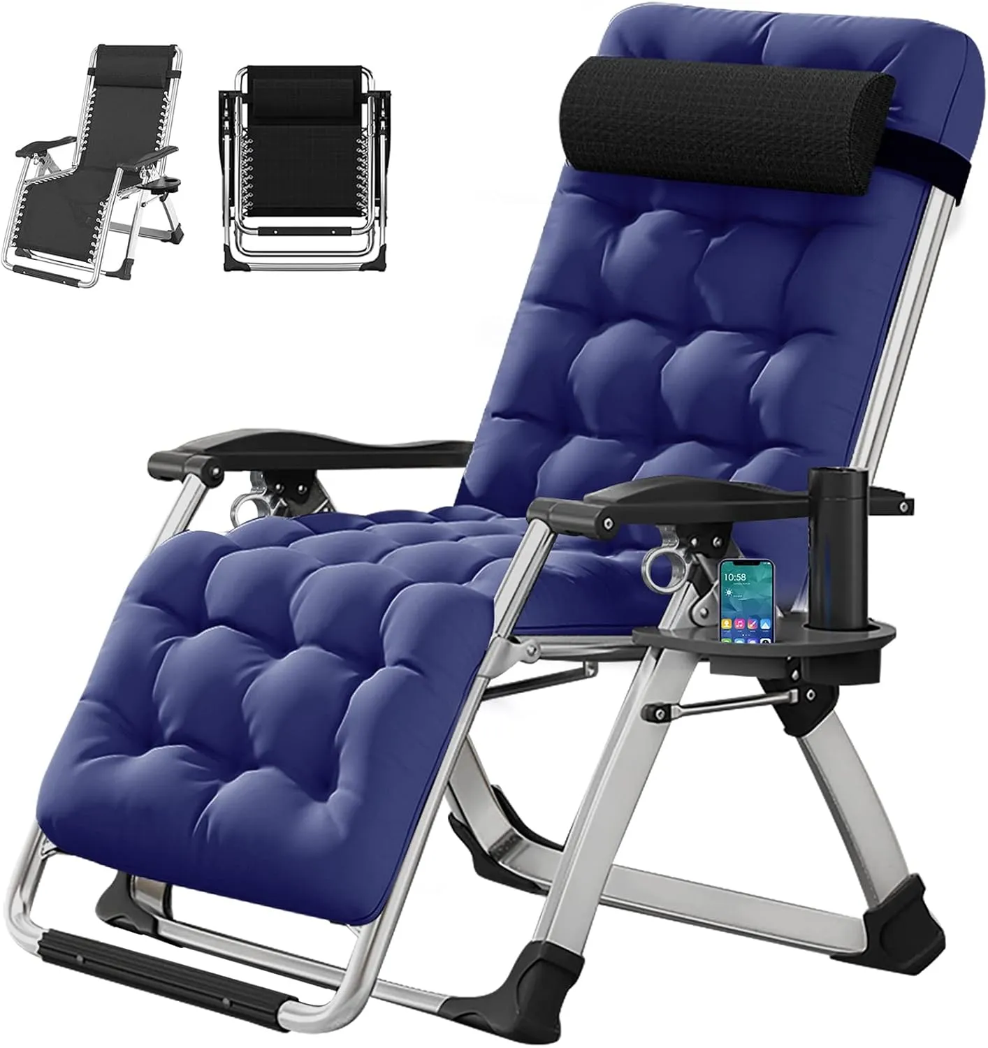 DoCred Zero Gravity Chair, Lawn Recliner, Reclining Patio Lounger Chair, Folding Portable Chaise with Detachable Soft Cushion, Cup Holder, Headrest