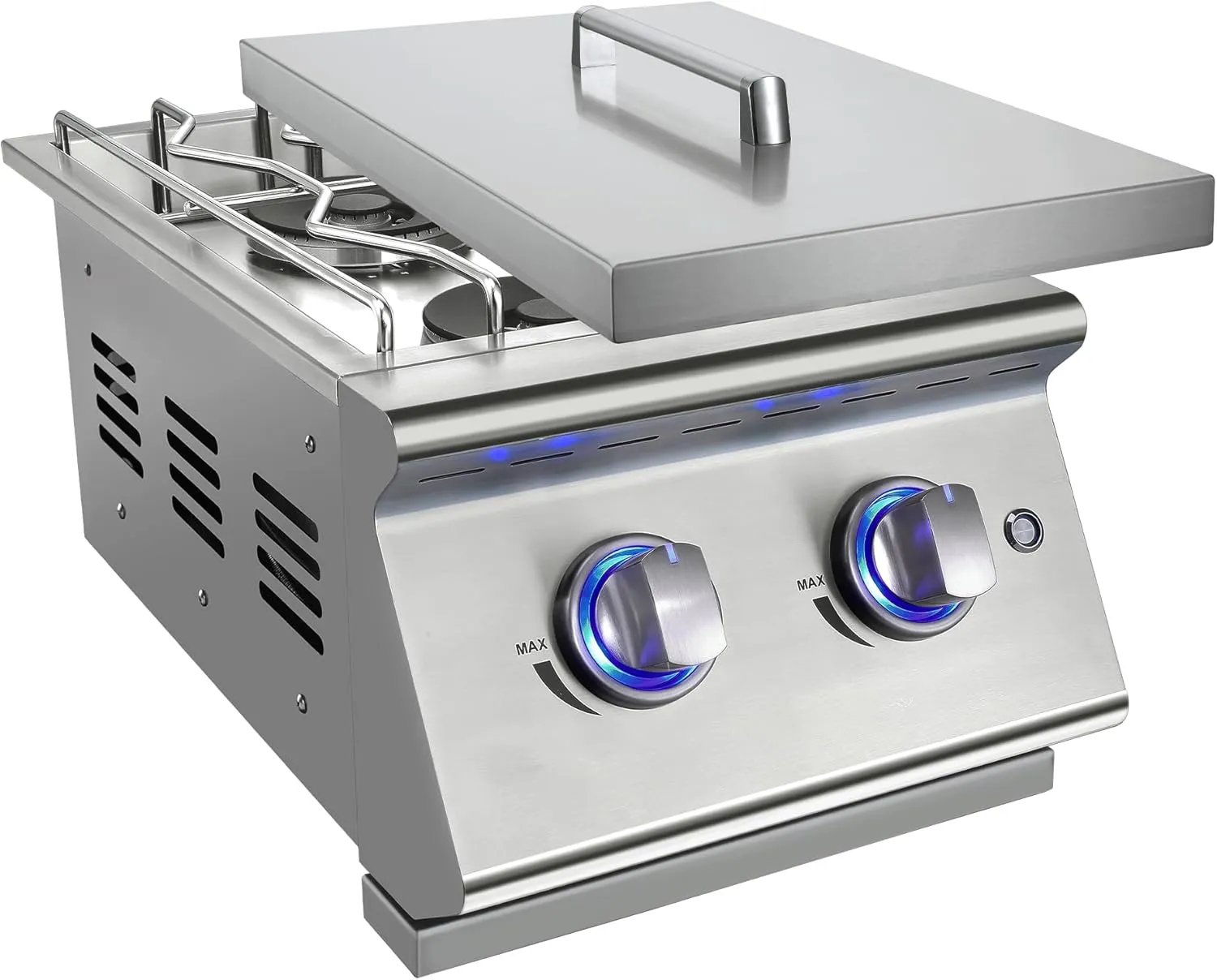 Double Grilling Side Burners for Outdoor Kitchen, 2 * 15,000BTU Natural Gas Burners, Sturdy 304 Stainless Steel, with Liquid Propane Kit, Built-in Side Burner for BBQ Island Grill
