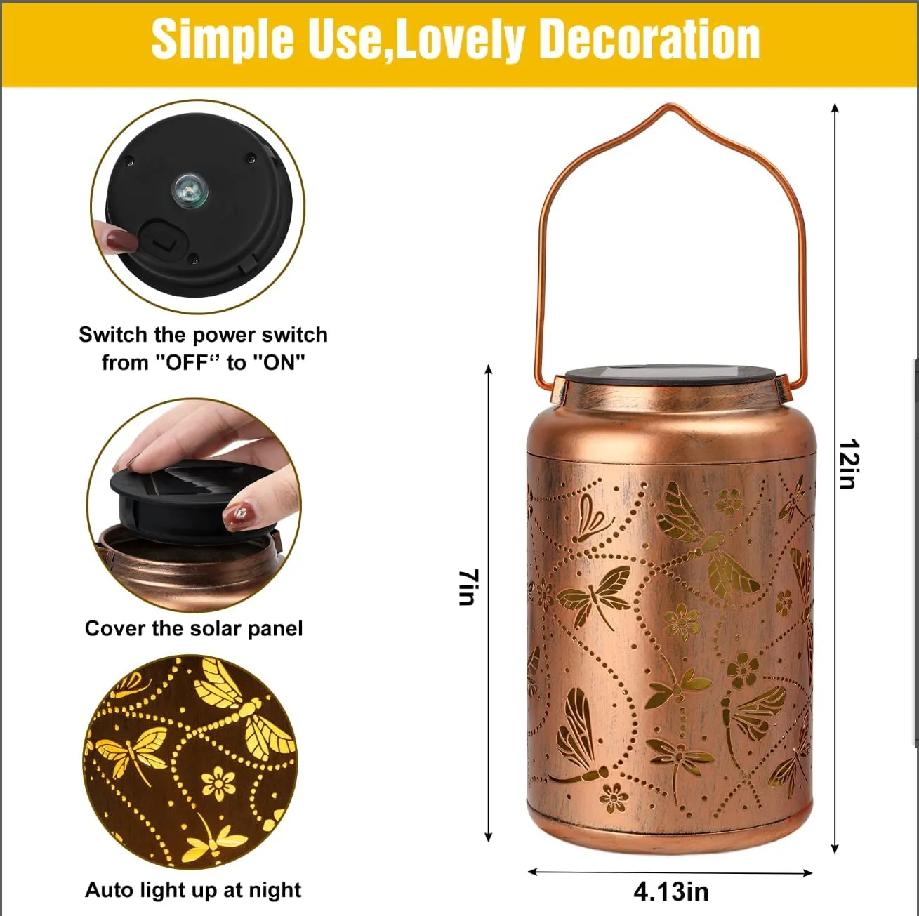 Dragonfly Solar Lanterns Outdoor Waterproof, Dragonfly Gardening Birthday Fathers Day Gifts for Dad Husband, Mom, Woman, Metal Decorative Hanging Lanterns Mothers Day Gifts for Yard/Garden Decor
