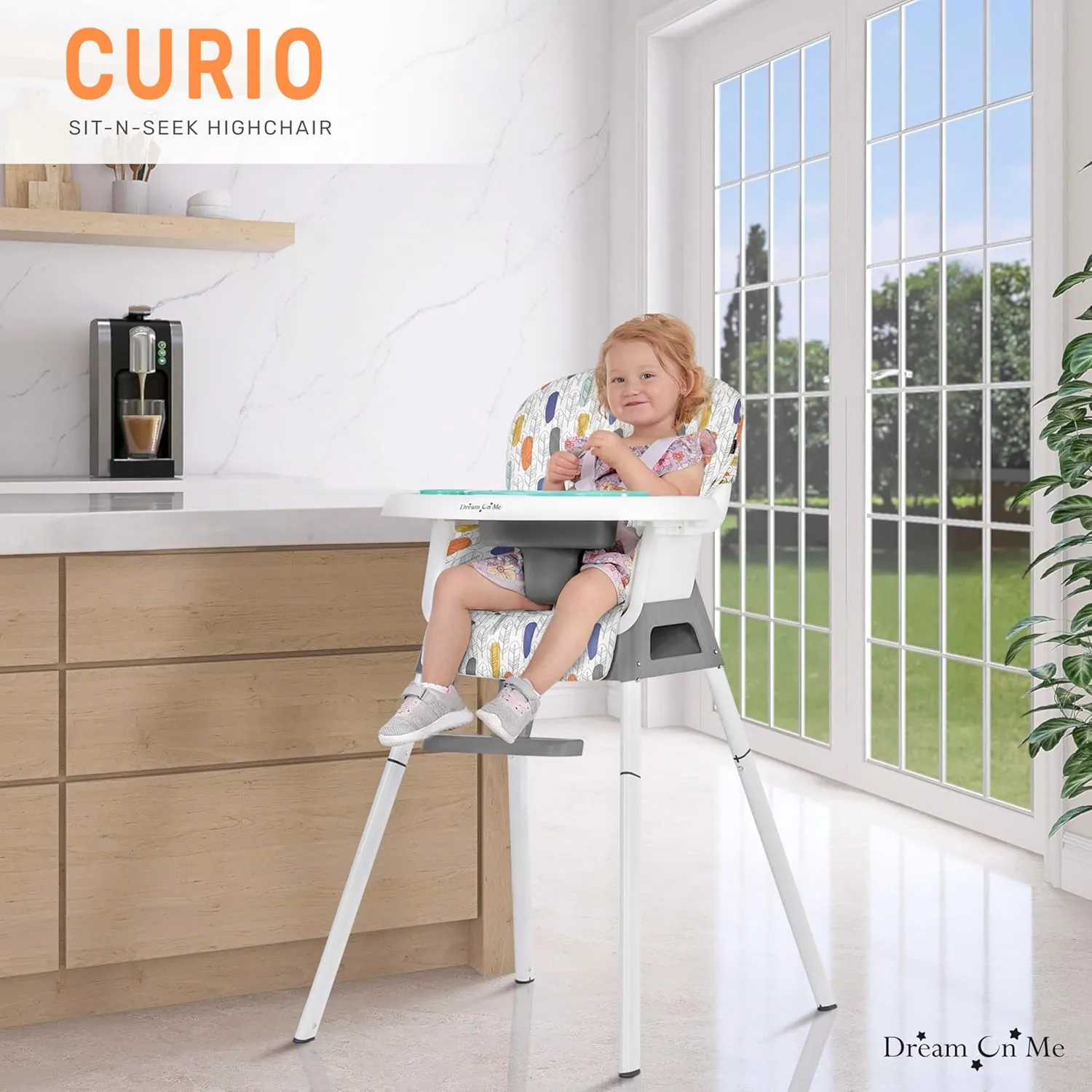 Dream On Me Curio Sit N Seek 3 in 1 Convertible Baby High Chair in Grey, Removable and Adjustable Tray, Portable High Chair, Adjustable Legs, Detachable Footrest, PU Fabric & 5 Point Safety Harness