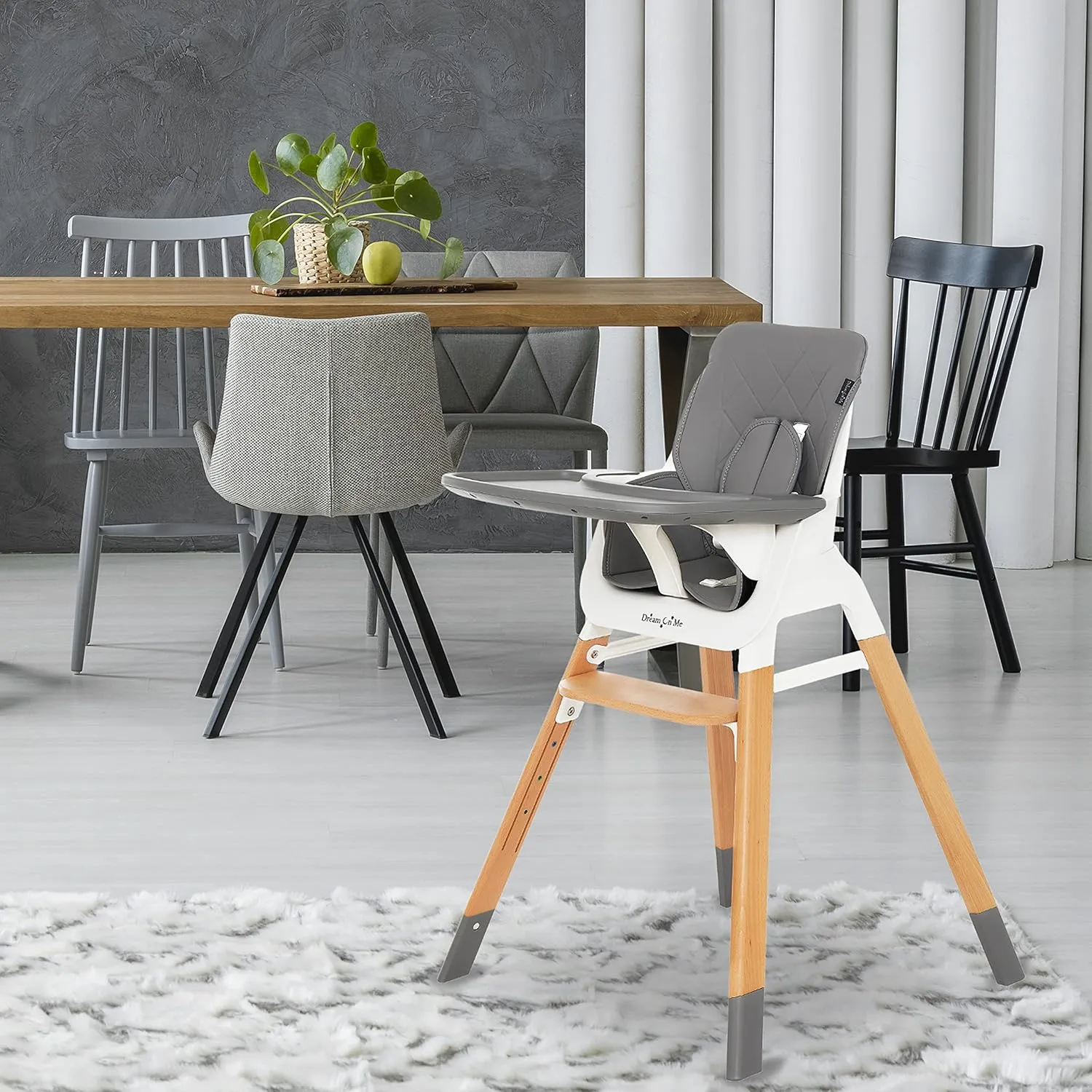 Dream On Me Nibble Wooden Compact High Chair in Light Grey | Light Weight | Portable |Removable seat Cover I Adjustable Tray I Baby and Toddler