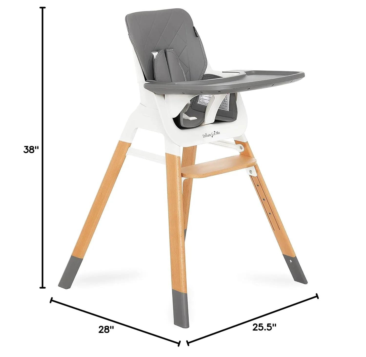 Dream On Me Nibble Wooden Compact High Chair in Light Grey | Light Weight | Portable |Removable seat Cover I Adjustable Tray I Baby and Toddler
