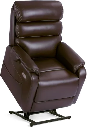 Dual Motor Lay Flat Power Lift Recliner Chair for Elderly, Electirc Leather Lift Chairs for Adults, Heavy Duty Power Recliner Lift Sofa with Heat and Massage, Dark Brown