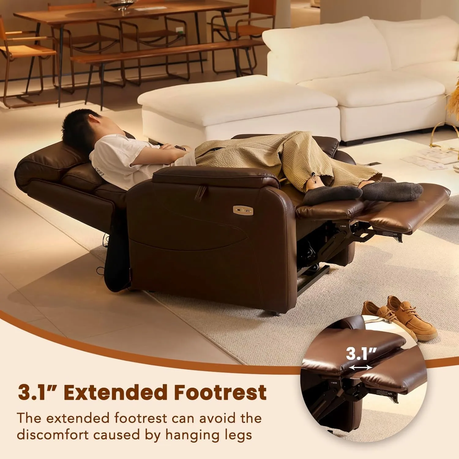 Dual Motor Lay Flat Power Lift Recliner Chair for Elderly, Electirc Leather Lift Chairs for Adults, Heavy Duty Power Recliner Lift Sofa with Heat and Massage, Dark Brown