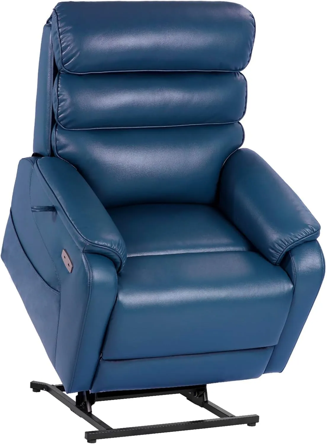 Dual Motor Lay Flat Power Lift Recliner Chair for Elderly, Electirc Leather Lift Chairs for Adults, Heavy Duty Power Recliner Lift Sofa with Heat and Massage, Navy Blue