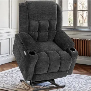 Dual Motor Lay Flat Power Lift Recliner Chair for Elderly, Electric Recliner Lift Chair for Adults with Cup Holders, 400lbs Heavy Duty Power Lift Sofa with Heat and Massage, Dark Grey