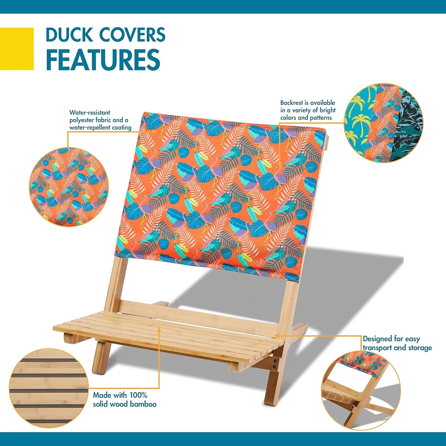 Duck Covers Bamboo Beach Chair, Pool Party Flamingo